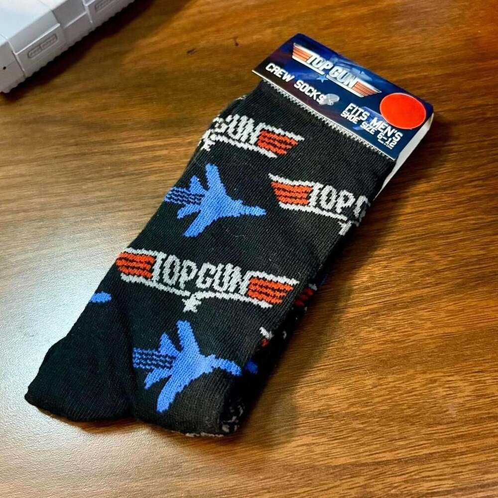 Top Gun Crew Socks Size 6-12 Black Movie Graphic